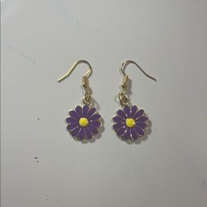 Purple and Yellow Flower Earrings